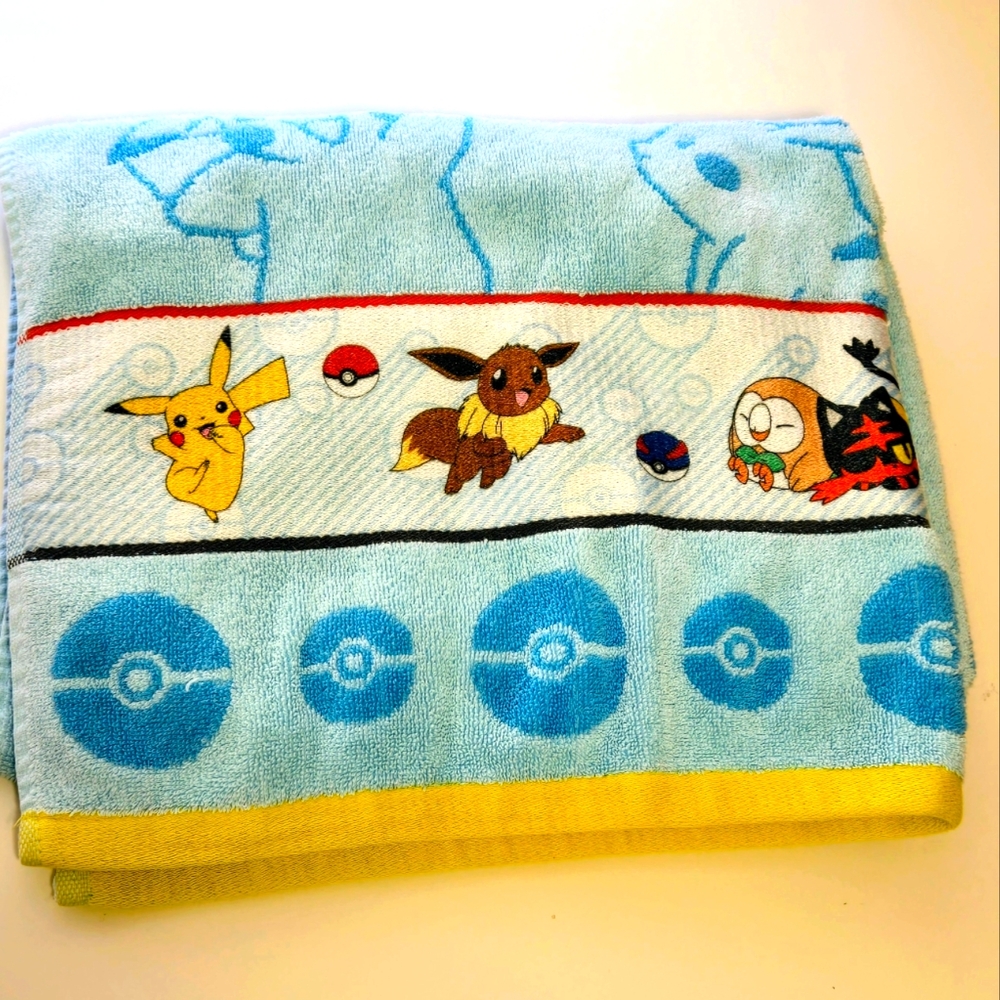 Pokemon Speed Moves Bath Towel Embroidered‎ Blue